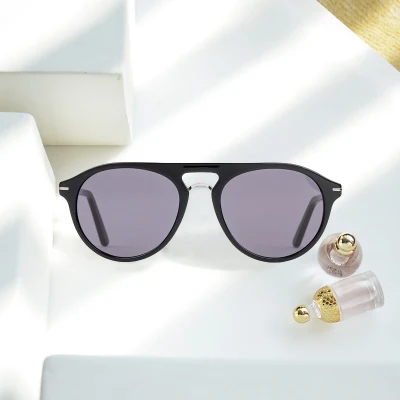 새로운 이탈리아 디자인 검은색 원형 품질 아세테이트 수제 선글라스
